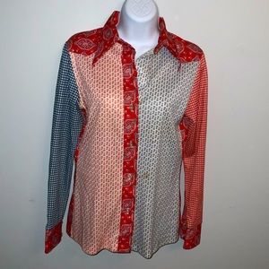 Preloved Vintage Button Down Red/White/Blue Retro Cottagecore Shirt Sz S